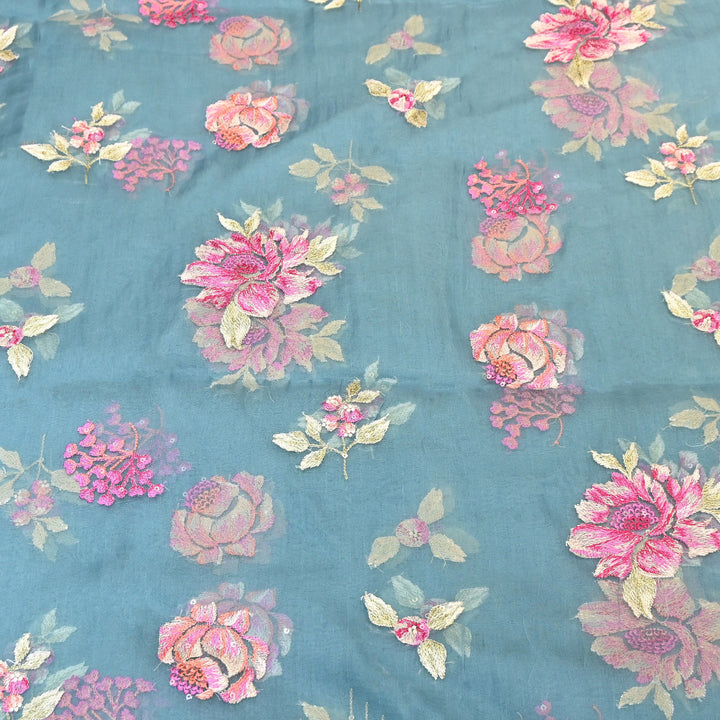 Silk Organza Sequins Embroidery Fabric | Designer Fabric | V01685C-04