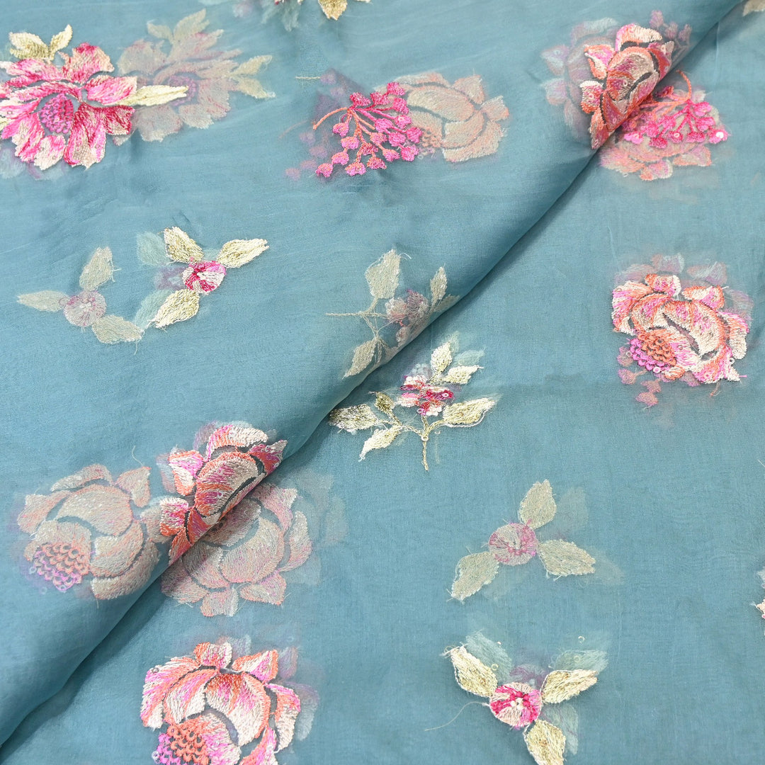 Silk Organza Sequins Embroidery Fabric | Designer Fabric | V01685C-04