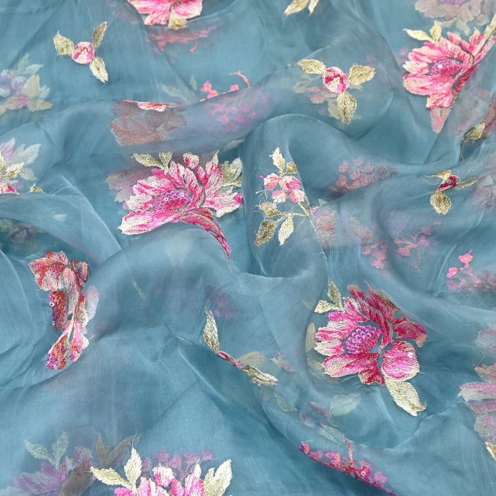 Silk Organza Sequins Embroidery Fabric | Designer Fabric | V01685C-04