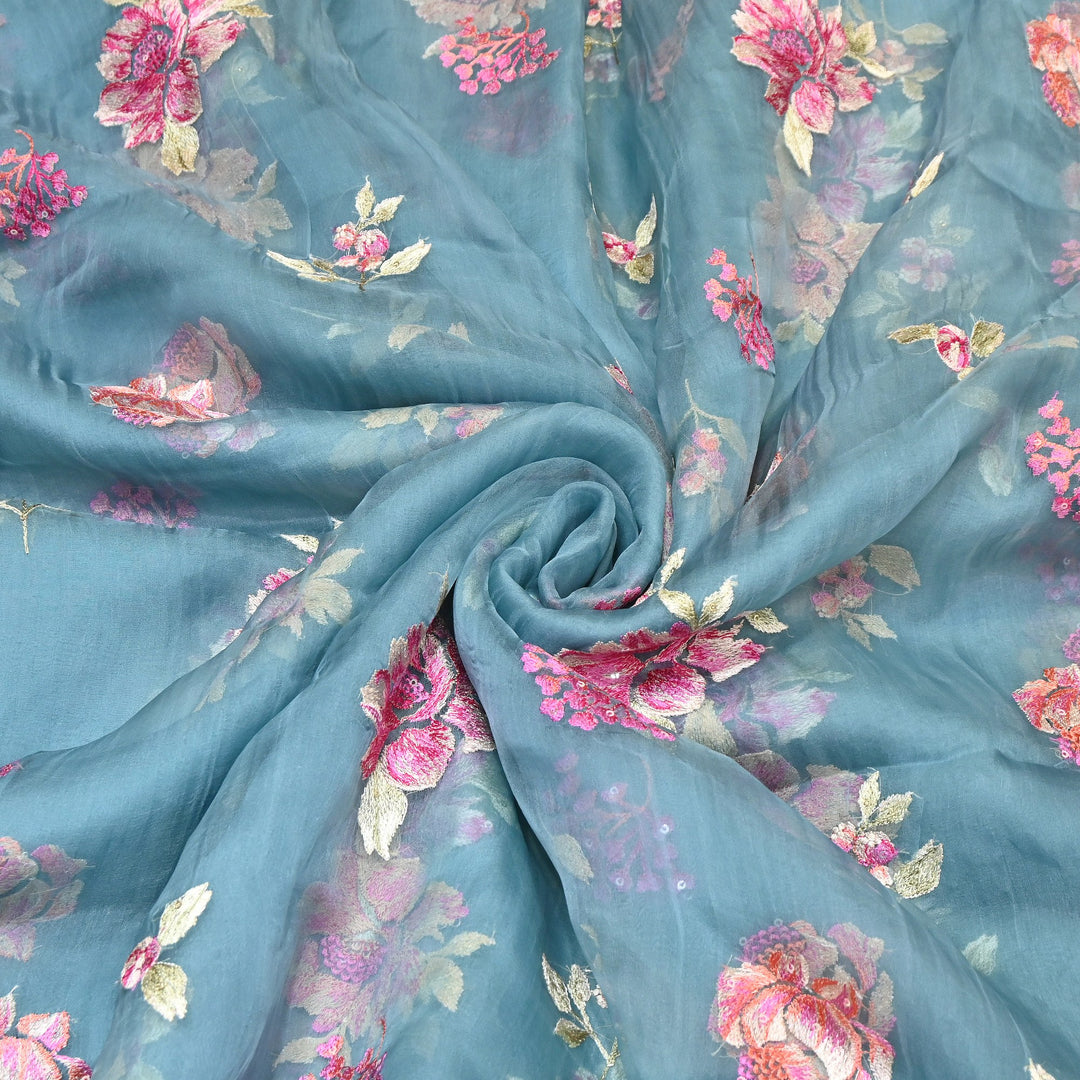 Silk Organza Sequins Embroidery Fabric | Designer Fabric | V01685C-04