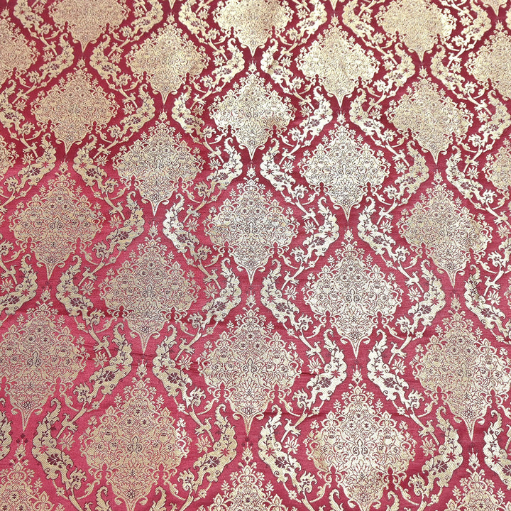 Satin Kimkhab Brocade Fabric | Heavy Luxury Zari Woven Designer Fabric | RS8899-1