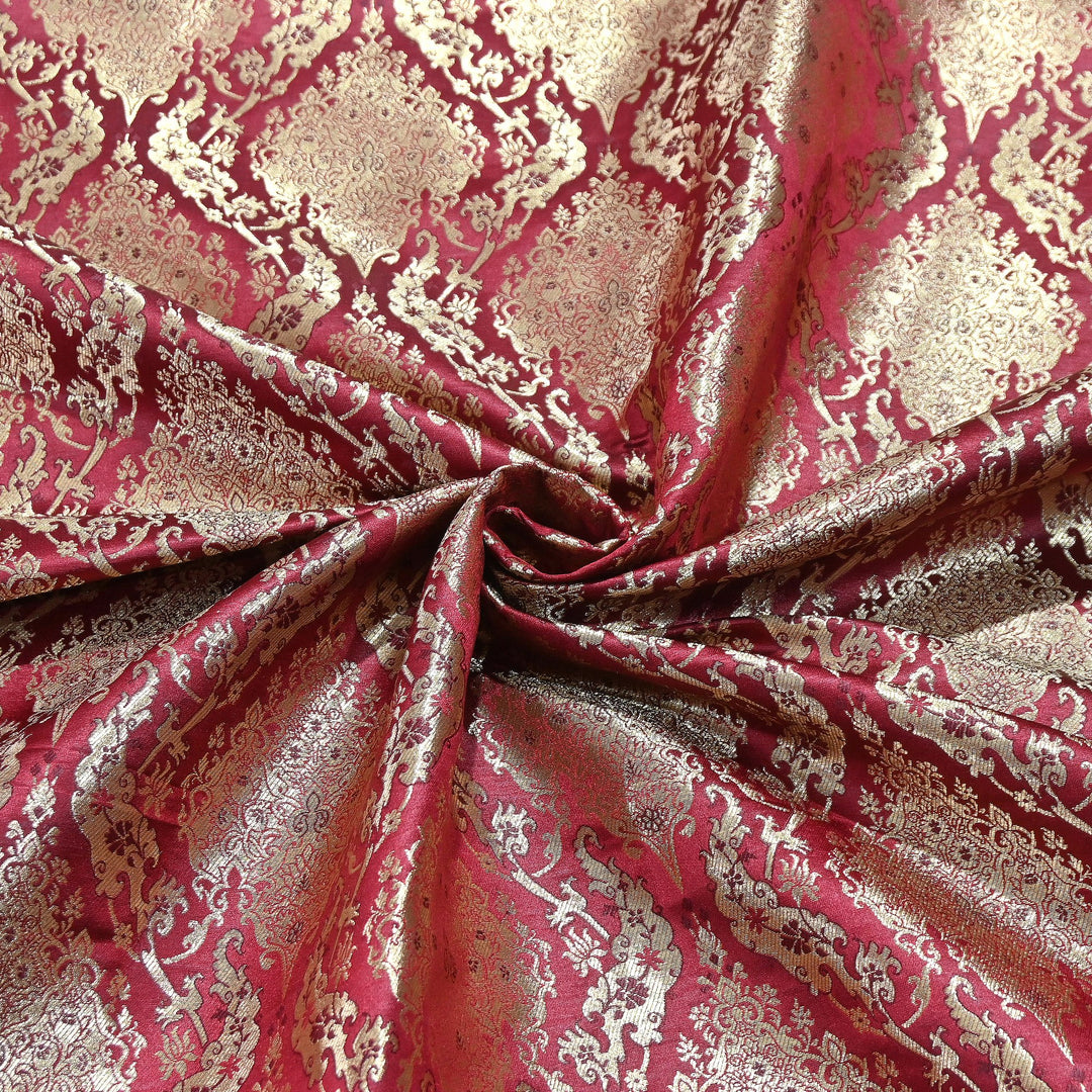 Satin Kimkhab Brocade Fabric | Heavy Luxury Zari Woven Designer Fabric | RS8899-1