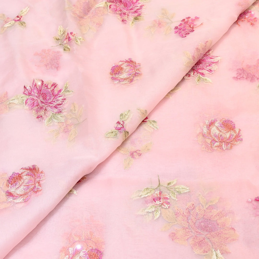Silk Organza Sequins Embroidery Fabric | Designer Fabric | V01685C-06