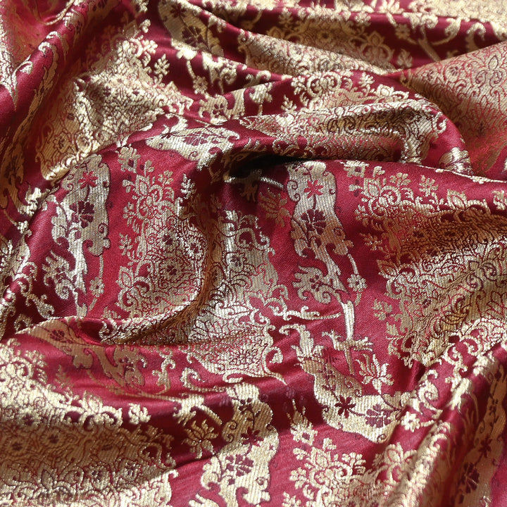 Satin Kimkhab Brocade Fabric | Heavy Luxury Zari Woven Designer Fabric | RS8899-1