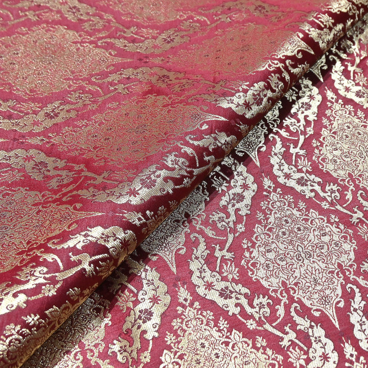 Satin Kimkhab Brocade Fabric | Heavy Luxury Zari Woven Designer Fabric | RS8899-1
