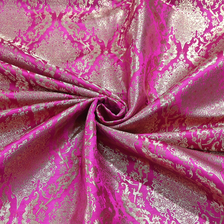 Satin Kimkhab Brocade Fabric | Heavy Luxury Zari Woven Designer Fabric | RS8899-2
