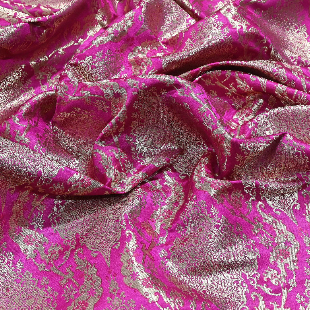 Satin Kimkhab Brocade Fabric | Heavy Luxury Zari Woven Designer Fabric | RS8899-2