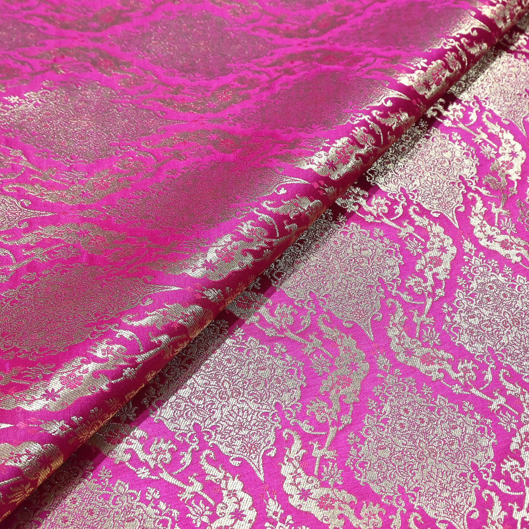 Satin Kimkhab Brocade Fabric | Heavy Luxury Zari Woven Designer Fabric | RS8899-2