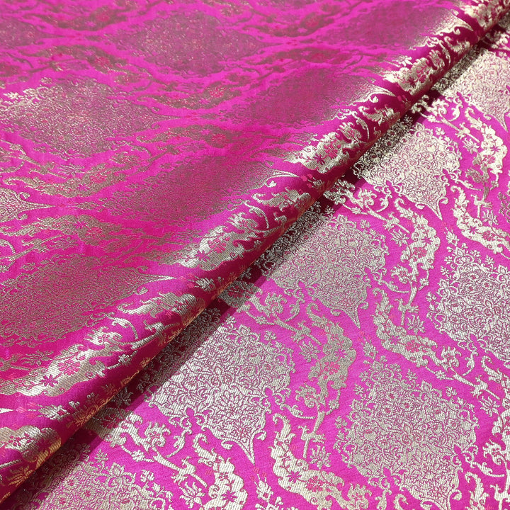 Satin Kimkhab Brocade Fabric | Heavy Luxury Zari Woven Designer Fabric | RS8899-2