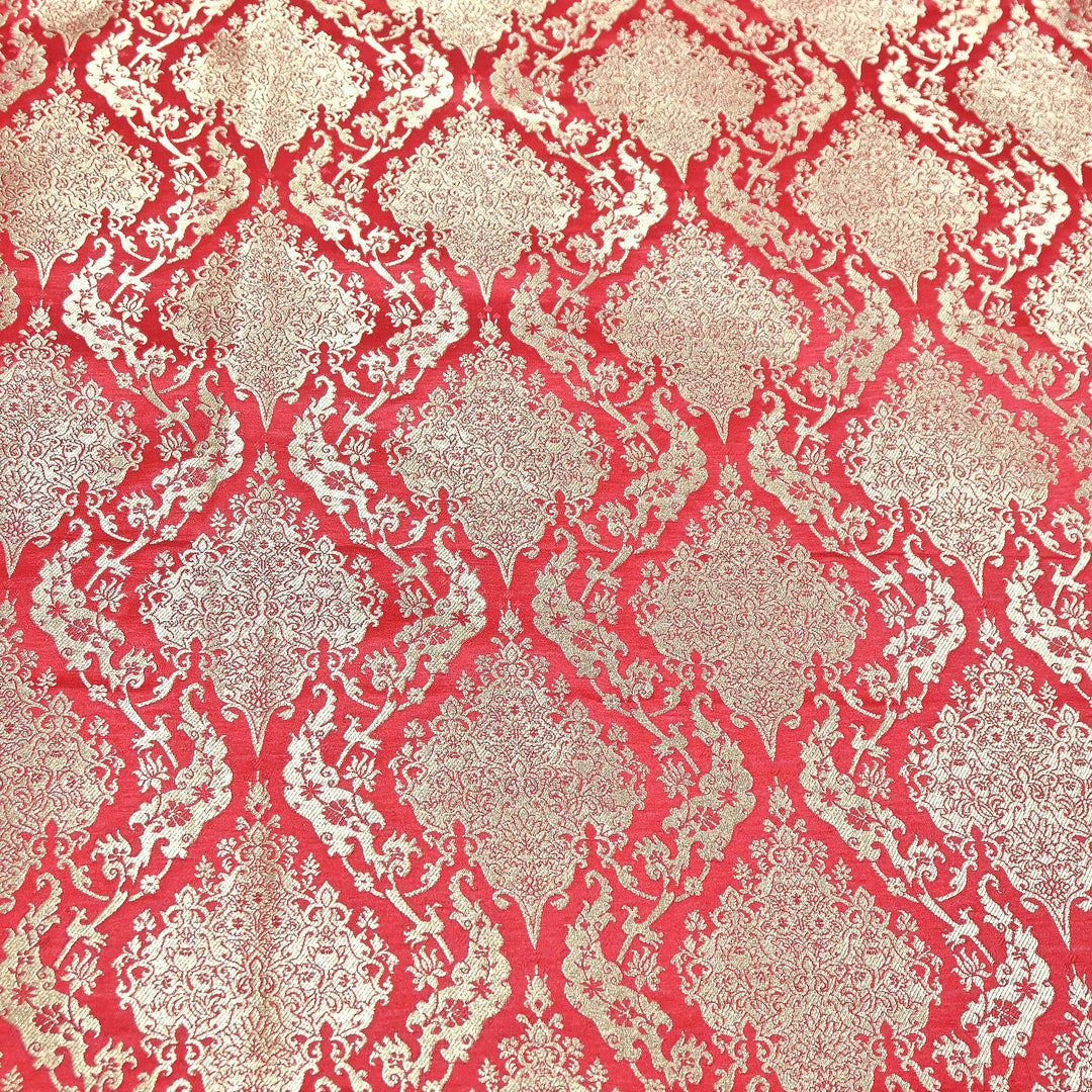 Satin Kimkhab Brocade Fabric | Heavy Luxury Zari Woven Designer Fabric | RS8899-3