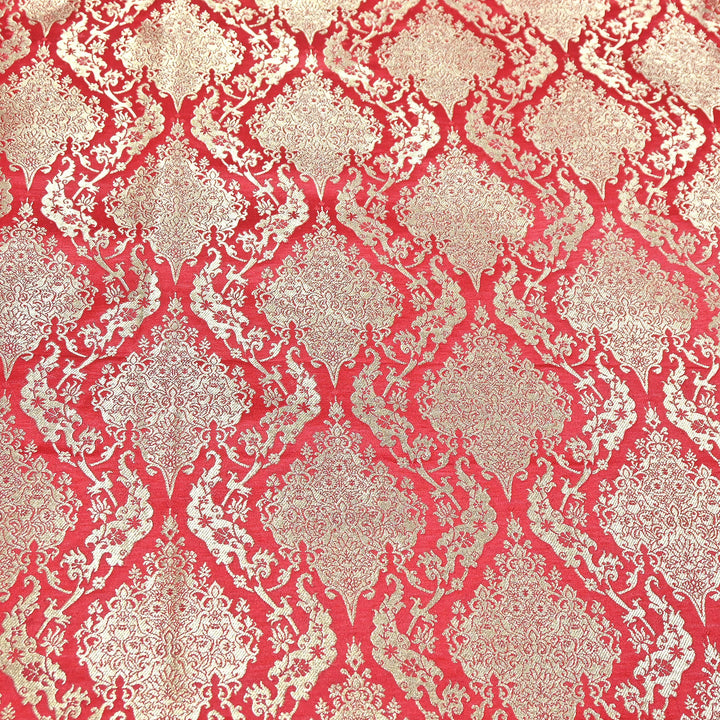 Satin Kimkhab Brocade Fabric | Heavy Luxury Zari Woven Designer Fabric | RS8899-3
