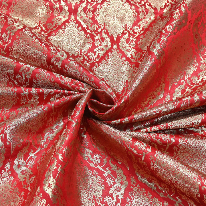 Satin Kimkhab Brocade Fabric | Heavy Luxury Zari Woven Designer Fabric | RS8899-3
