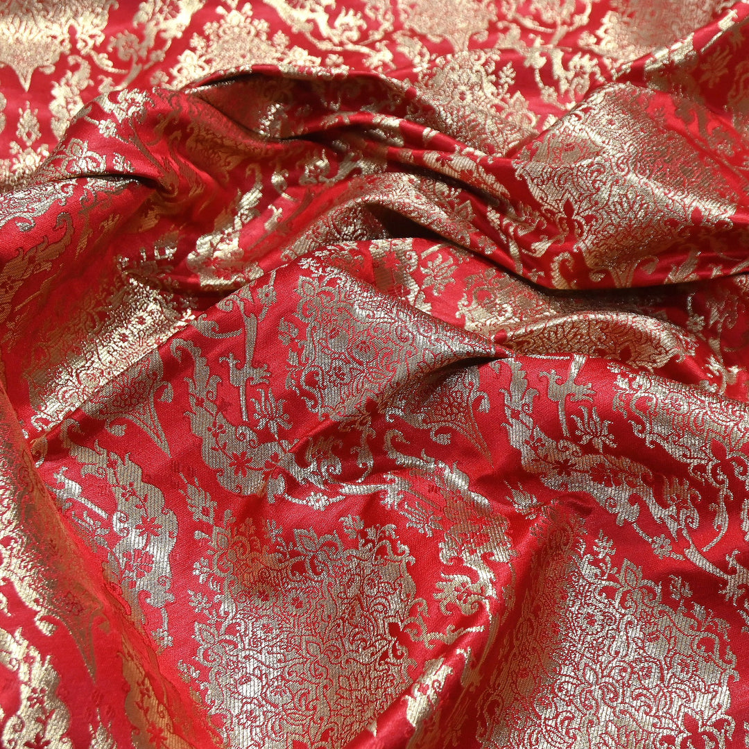 Satin Kimkhab Brocade Fabric | Heavy Luxury Zari Woven Designer Fabric | RS8899-3