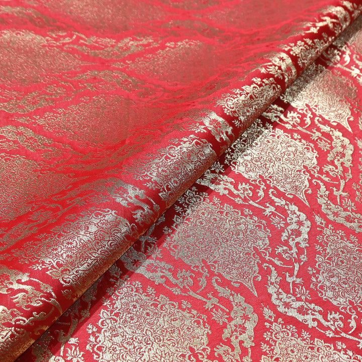 Satin Kimkhab Brocade Fabric | Heavy Luxury Zari Woven Designer Fabric | RS8899-3