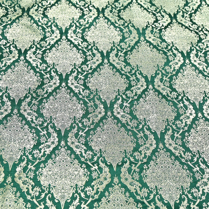 Satin Kimkhab Brocade Fabric | Heavy Luxury Zari Woven Designer Fabric | RS8899-4