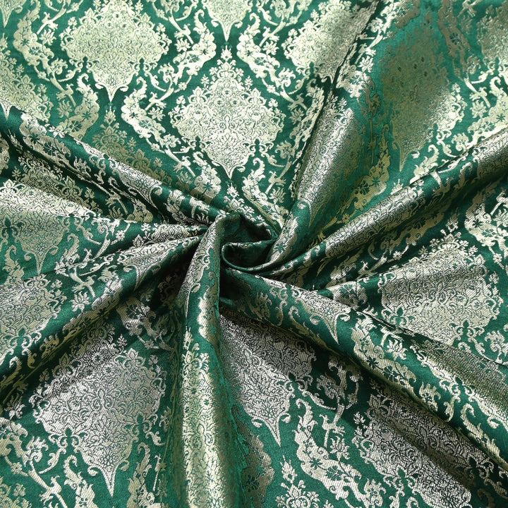 Satin Kimkhab Brocade Fabric | Heavy Luxury Zari Woven Designer Fabric | RS8899-4
