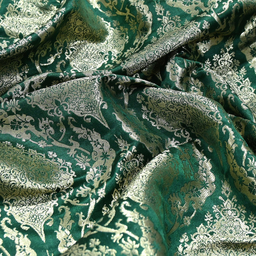 Satin Kimkhab Brocade Fabric | Heavy Luxury Zari Woven Designer Fabric | RS8899-4
