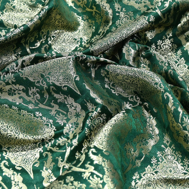 Satin Kimkhab Brocade Fabric | Heavy Luxury Zari Woven Designer Fabric | RS8899-4