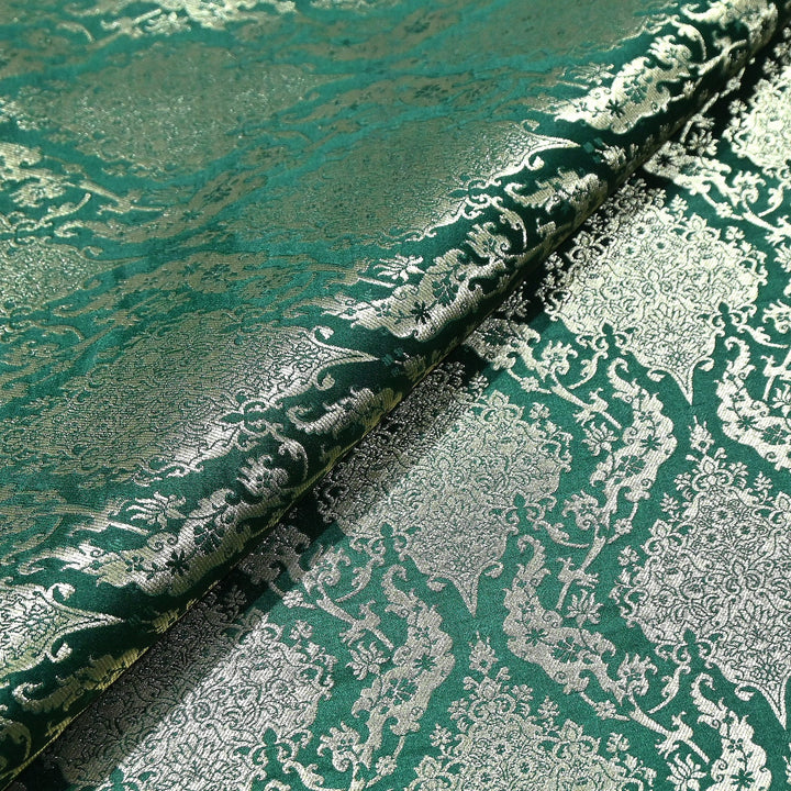 Satin Kimkhab Brocade Fabric | Heavy Luxury Zari Woven Designer Fabric | RS8899-4