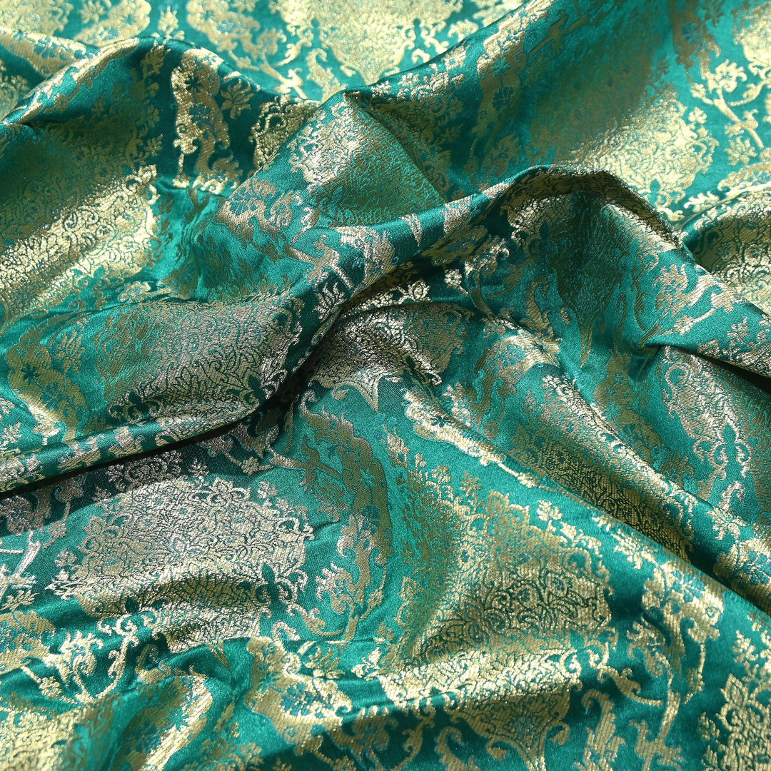 Satin Kimkhab Brocade Fabric | Heavy Luxury Zari Woven Designer Fabric | RS8899-6