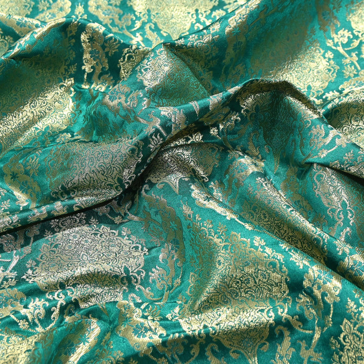 Satin Kimkhab Brocade Fabric | Heavy Luxury Zari Woven Designer Fabric | RS8899-6
