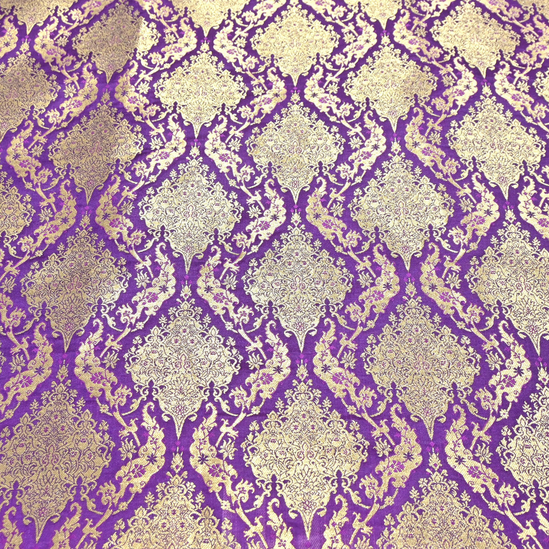 Satin Kimkhab Brocade Fabric | Heavy Luxury Zari Woven Designer Fabric | RS8899-5