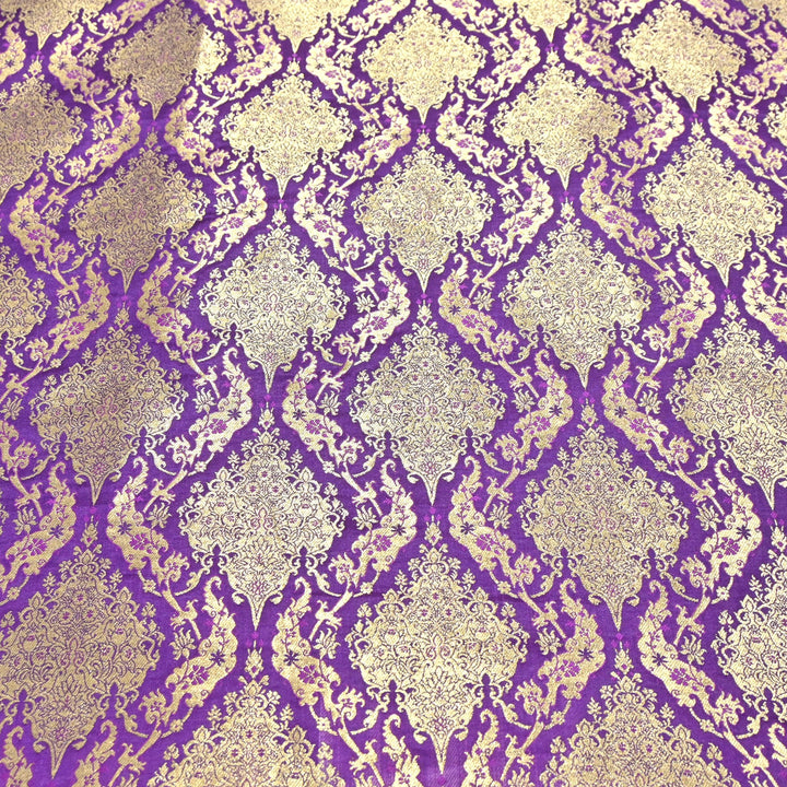 Satin Kimkhab Brocade Fabric | Heavy Luxury Zari Woven Designer Fabric | RS8899-5
