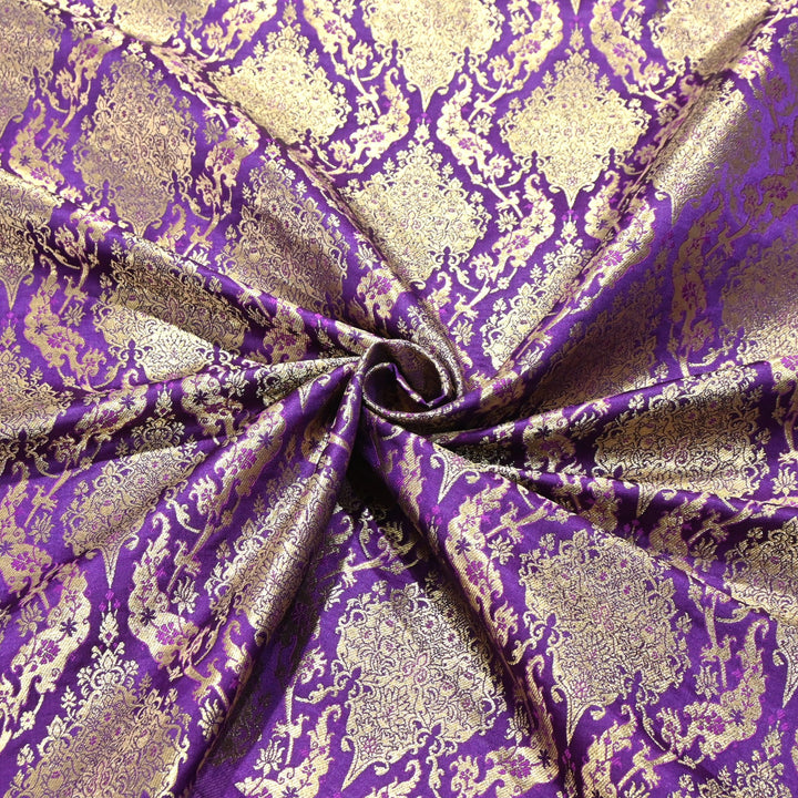 Satin Kimkhab Brocade Fabric | Heavy Luxury Zari Woven Designer Fabric | RS8899-5