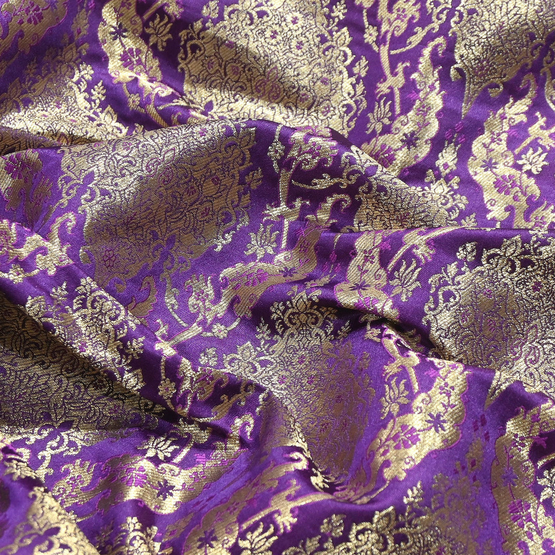 Satin Kimkhab Brocade Fabric | Heavy Luxury Zari Woven Designer Fabric | RS8899-5