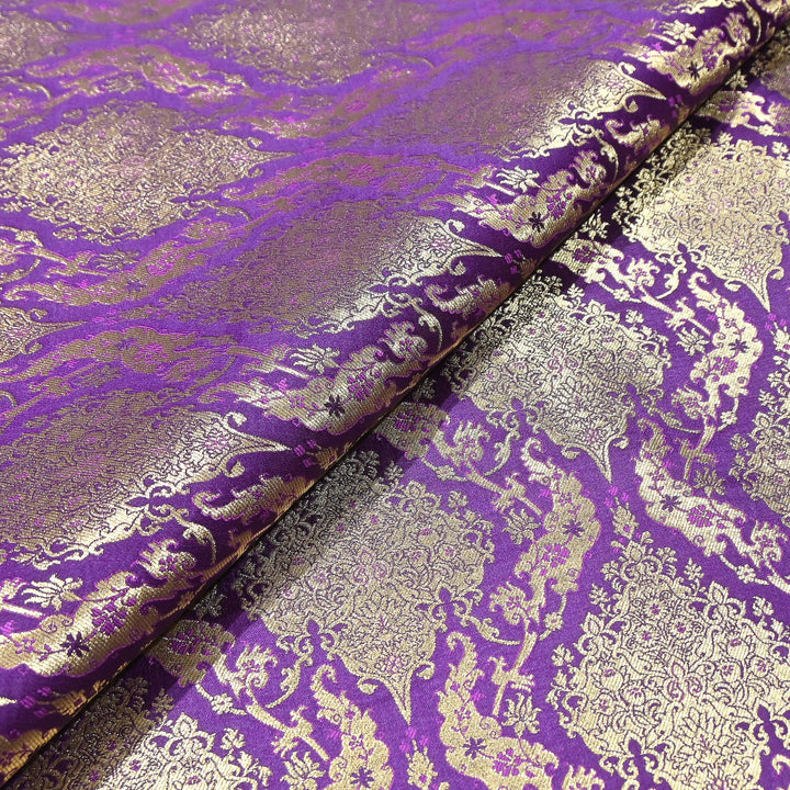 Satin Kimkhab Brocade Fabric | Heavy Luxury Zari Woven Designer Fabric | RS8899-5