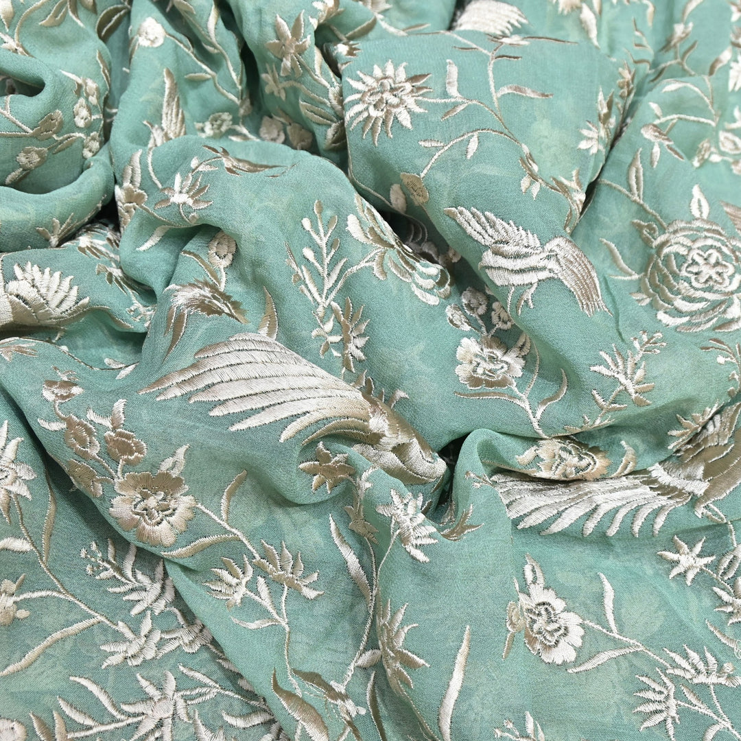 Viscose Georgette Parsi Embroidery Fabric – Elegant Designer Ethnic Fabric 00R114-3