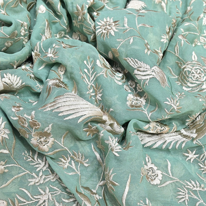 Viscose Georgette Parsi Embroidery Fabric – Elegant Designer Ethnic Fabric 00R114-3