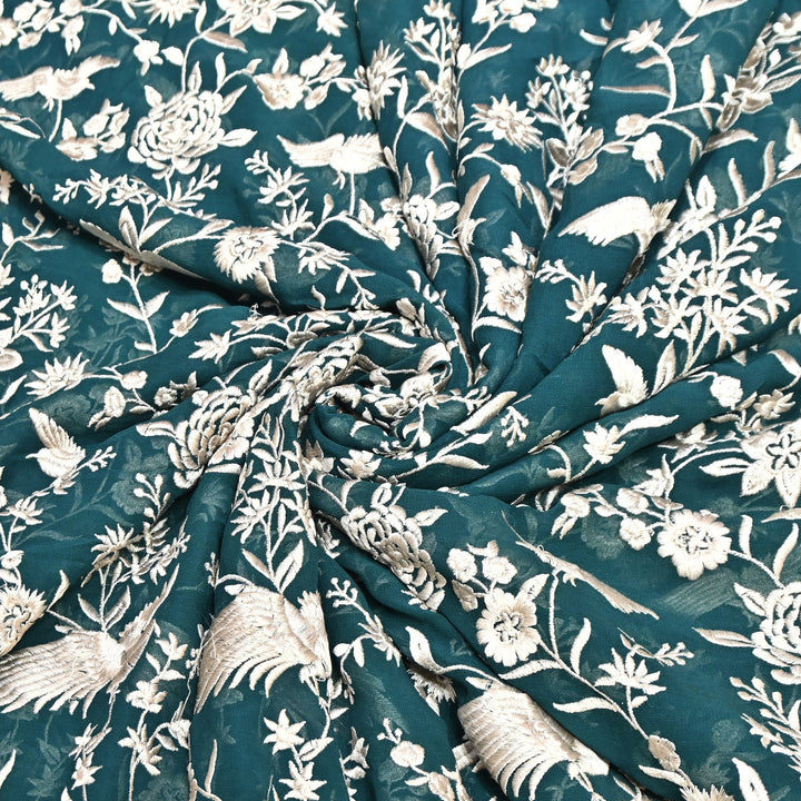 Viscose Georgette Parsi Embroidery Fabric – Elegant Designer Ethnic Fabric 00R114-12