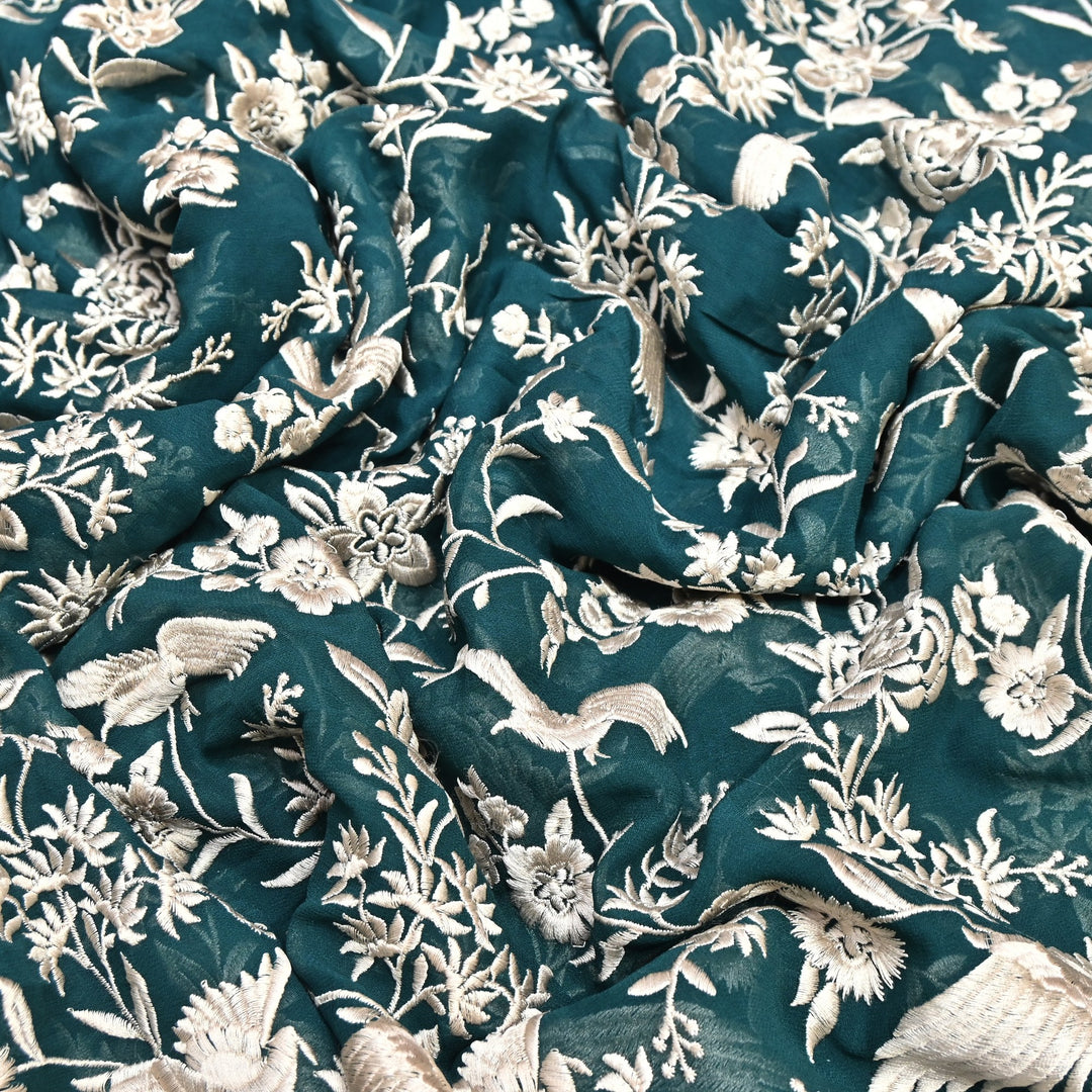Viscose Georgette Parsi Embroidery Fabric – Elegant Designer Ethnic Fabric 00R114-12