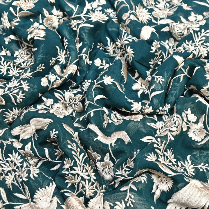 Viscose Georgette Parsi Embroidery Fabric – Elegant Designer Ethnic Fabric 00R114-12