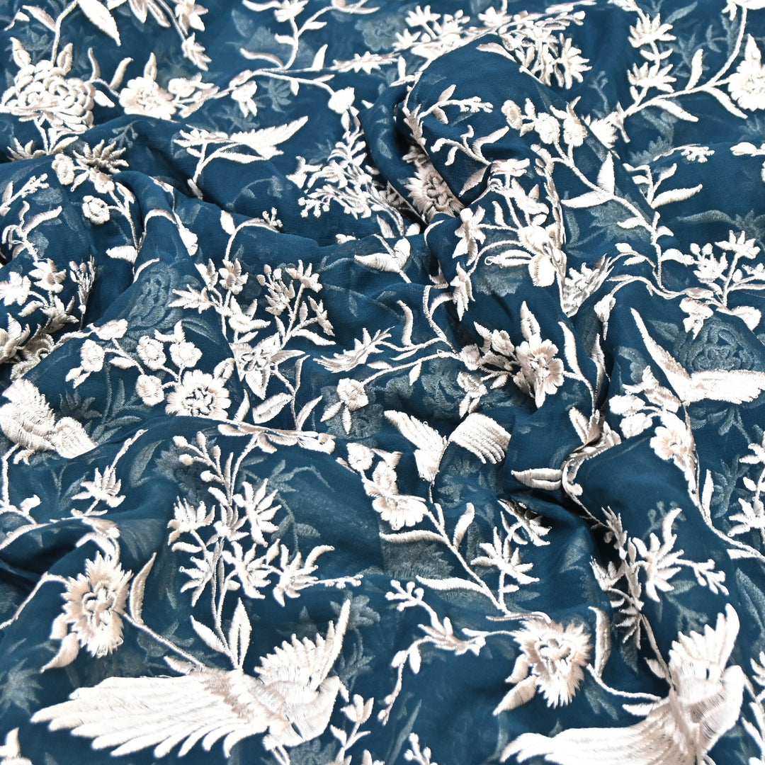 Viscose Georgette Parsi Embroidery Fabric – Elegant Designer Ethnic Fabric 00R114-16