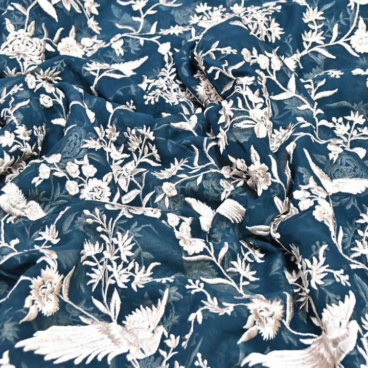 Viscose Georgette Parsi Embroidery Fabric – Elegant Designer Ethnic Fabric 00R114-16