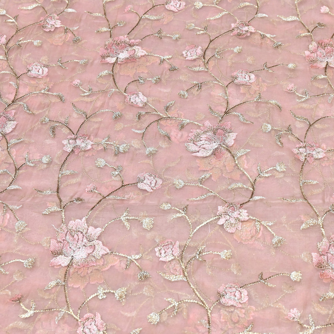 Pure Silk Organza Zari Thread Embroidery Designer Fabric HC0963 - 01