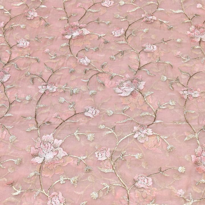 Pure Silk Organza Zari Thread Embroidery Designer Fabric HC0963 - 01