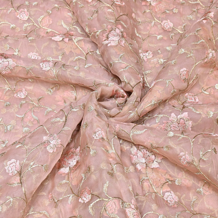Pure Silk Organza Zari Thread Embroidery Designer Fabric HC0963 - 01
