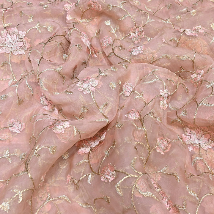 Pure Silk Organza Zari Thread Embroidery Designer Fabric HC0963 - 01
