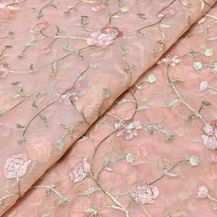 Pure Silk Organza Zari Thread Embroidery Designer Fabric HC0963 - 01