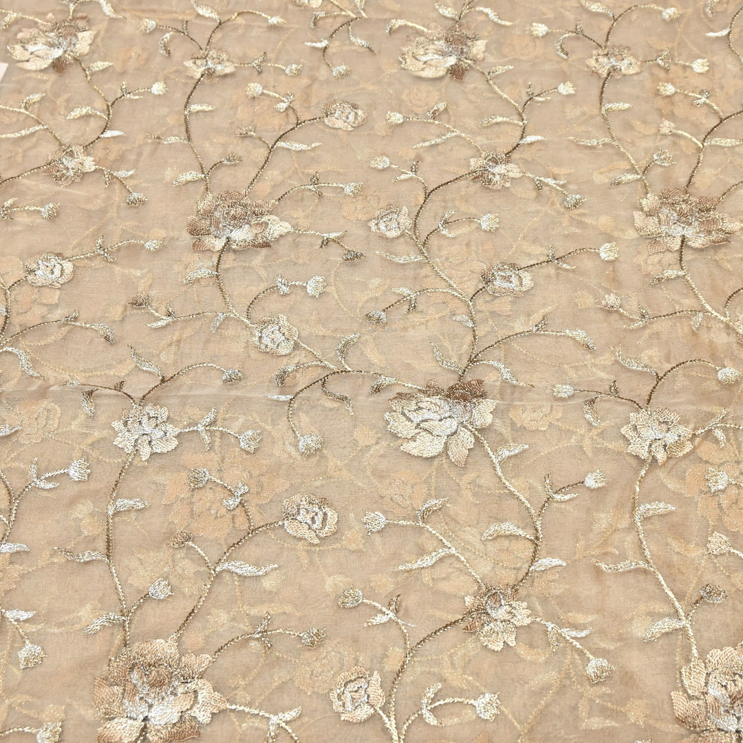 Pure Silk Organza Zari Thread Embroidery Designer Fabric HC0963 - 02