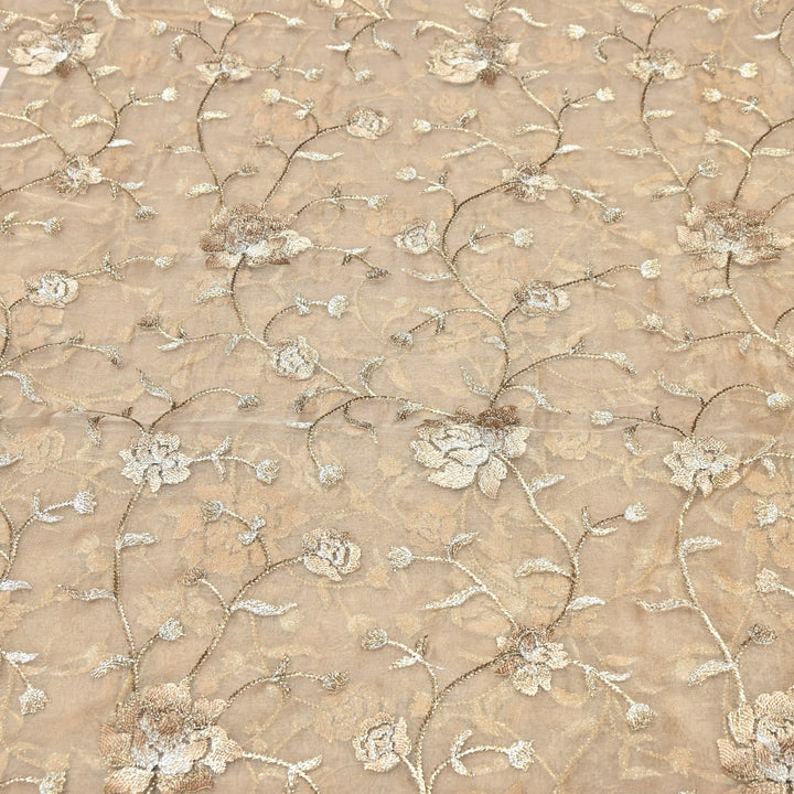 Pure Silk Organza Zari Thread Embroidery Designer Fabric HC0963 - 02
