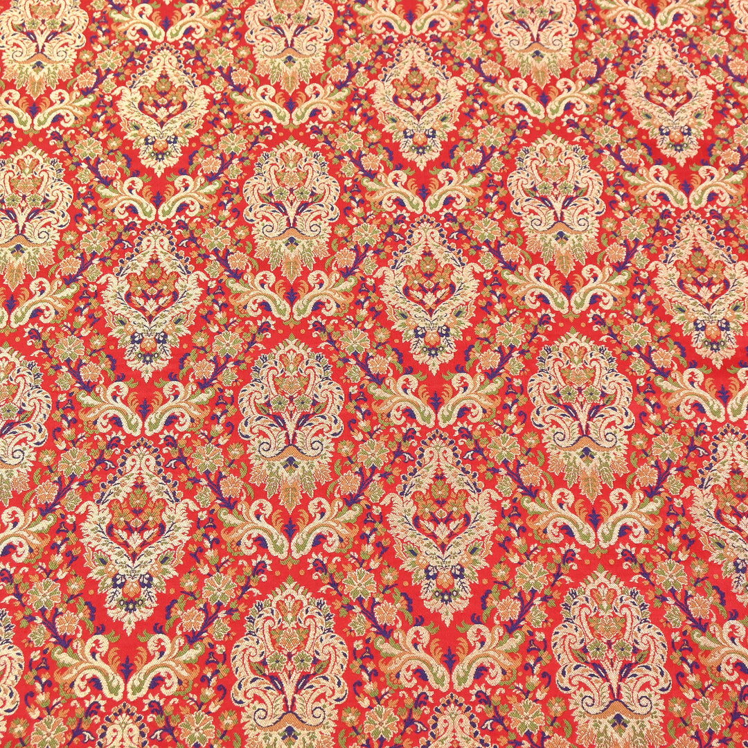 Satin Kimkhab Multi Brocade Fabric | Heavy Luxury Zari Woven Designer Fabric | RS0022-01