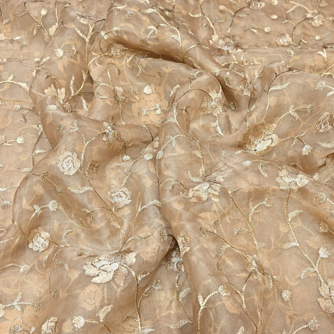 Pure Silk Organza Zari Thread Embroidery Designer Fabric HC0963 - 02