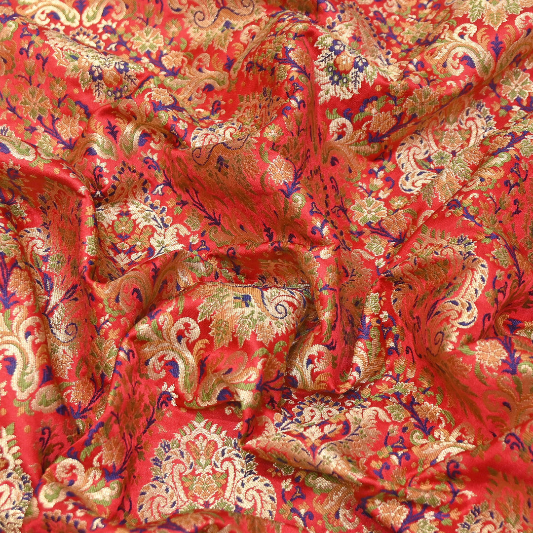 Satin Kimkhab Multi Brocade Fabric | Heavy Luxury Zari Woven Designer Fabric | RS0022-01