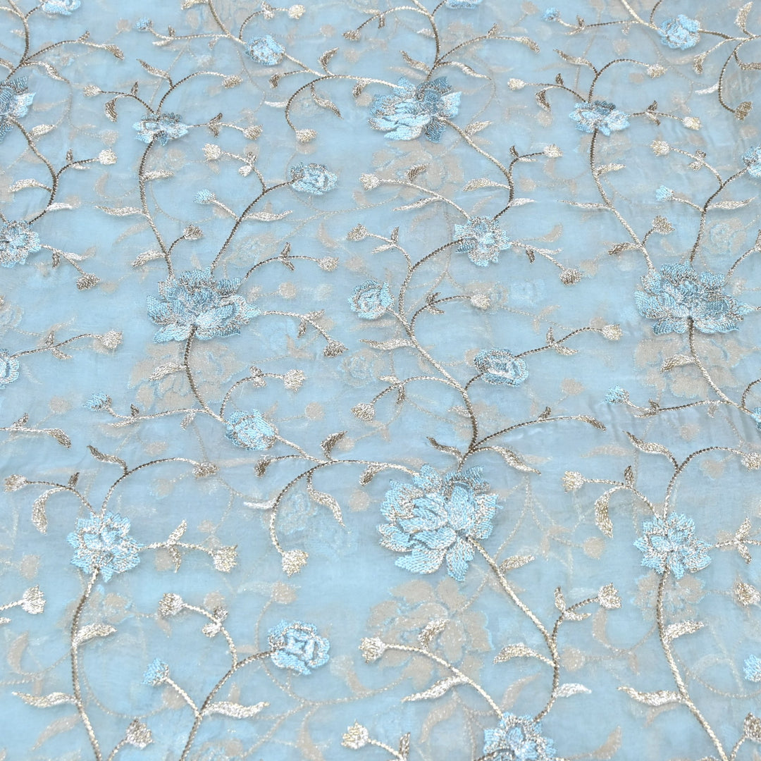 Pure Silk Organza Zari Thread Embroidery Designer Fabric HC0963 - 03