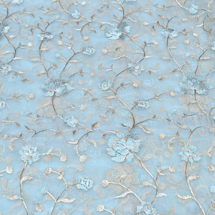 Pure Silk Organza Zari Thread Embroidery Designer Fabric HC0963 - 03