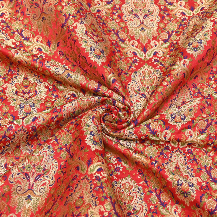 Satin Kimkhab Multi Brocade Fabric | Heavy Luxury Zari Woven Designer Fabric | RS0022-01